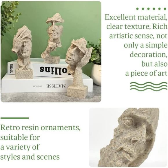 3 Pcs Thinker Statue, Silence is Gold Abstract Art Figurine, No Hear No See - Picture 4 of 6